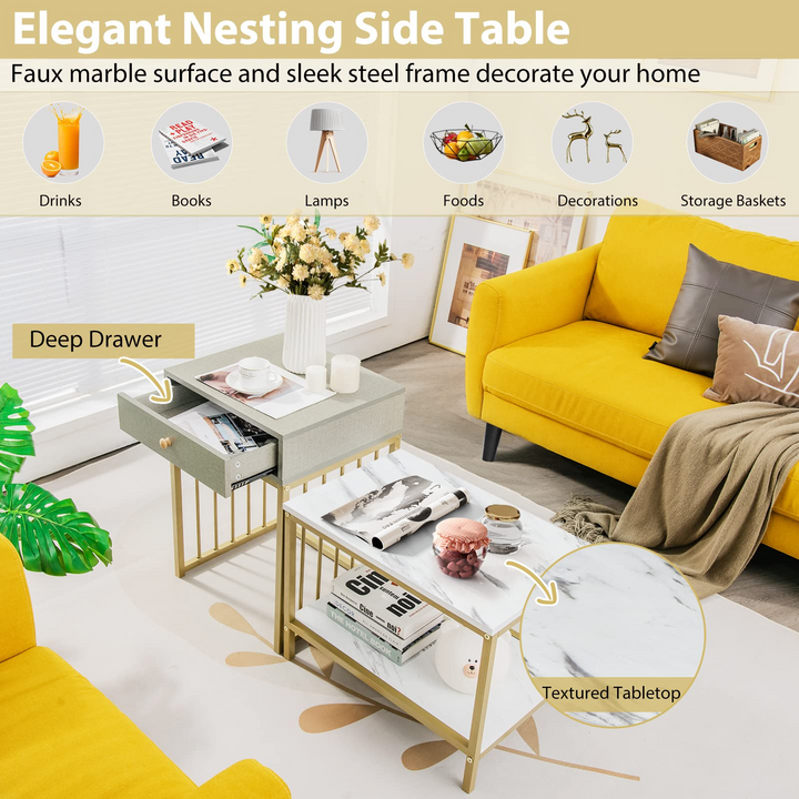 Giantex Nesting Coffee Table Set w/Drawer &amp; Shelf