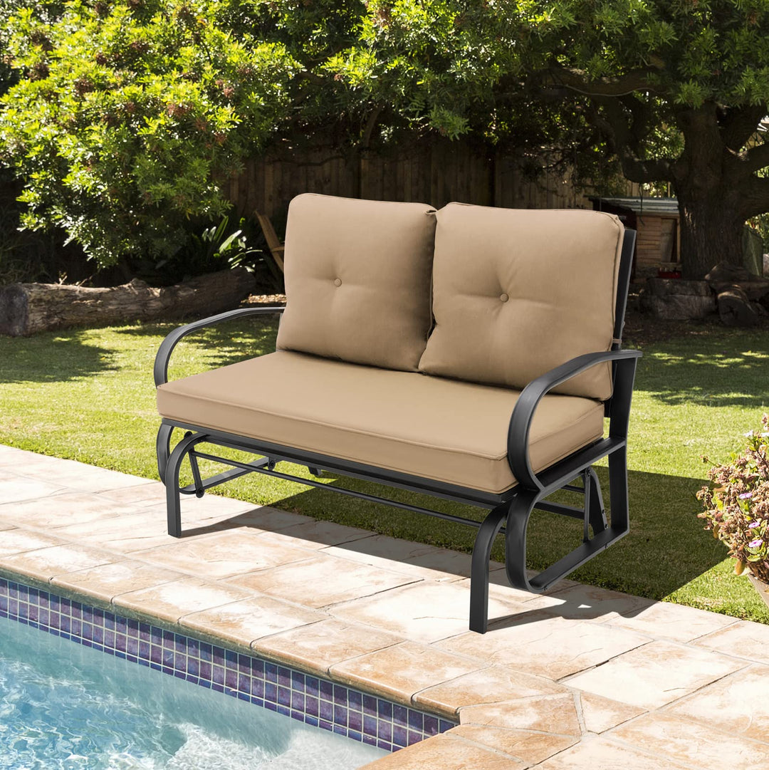 Giantex 2 Seats Glider Bench for Outside, Patio Glider Porch Loveseat w/Cushions &amp; Powder Coated Steel Frame
