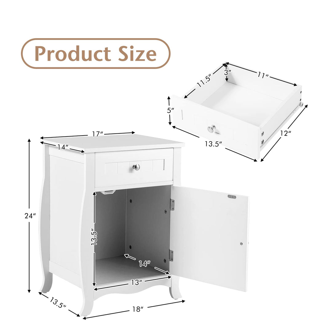 Giantex Nightstand Bed Side End Table with Drawer(1&amp;2, White)