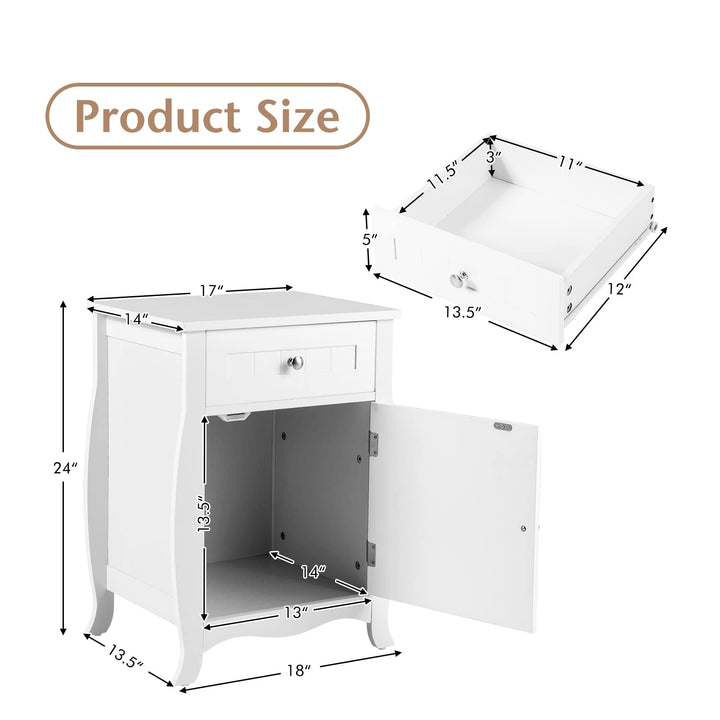 Giantex Nightstand Bed Side End Table with Drawer(1&amp;2, White)