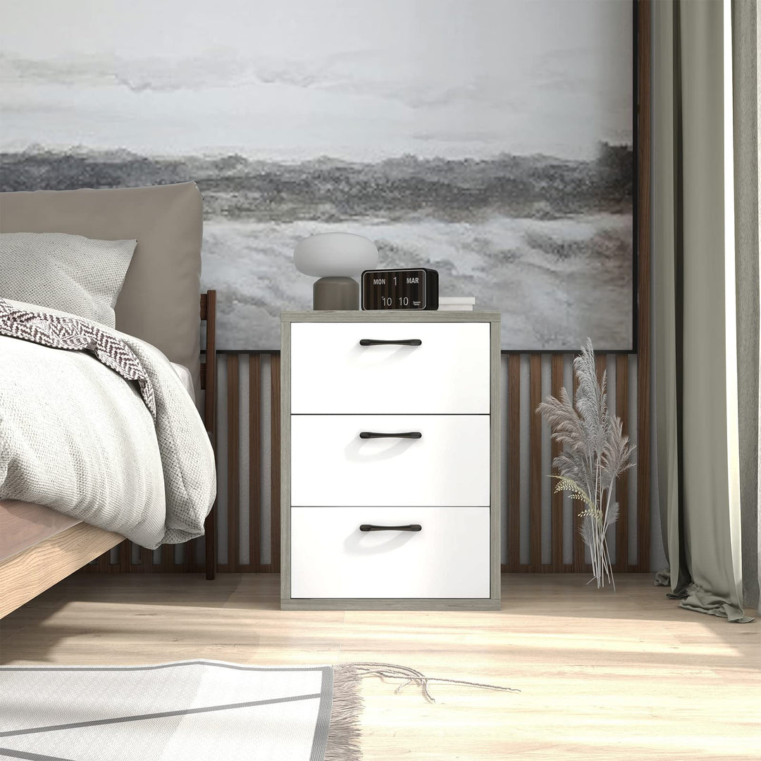 Giantex Storage Drawer Dresser - Wood End Table, Night Stand with 3 Drawers (1, White &amp; Gray)