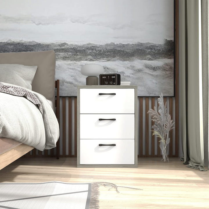 Giantex Storage Drawer Dresser - Wood End Table, Night Stand with 3 Drawers (1, White &amp; Gray)