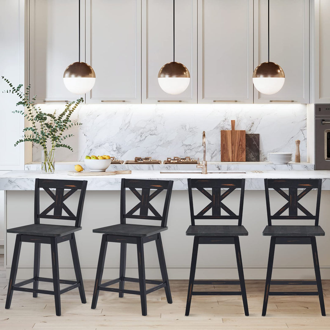 360 Degree Rubber Wood Bar Chairs, Vintage Bar Stools for Home, Restaurant &amp; Pub