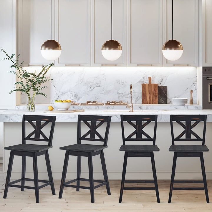 360 Degree Rubber Wood Bar Chairs, Vintage Bar Stools for Home, Restaurant &amp; Pub