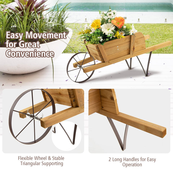 Giantex Wooden Wagon Planter, Small Wheelbarrow Wagon Flower, Indoor &amp; Outdoor Raised Bed
