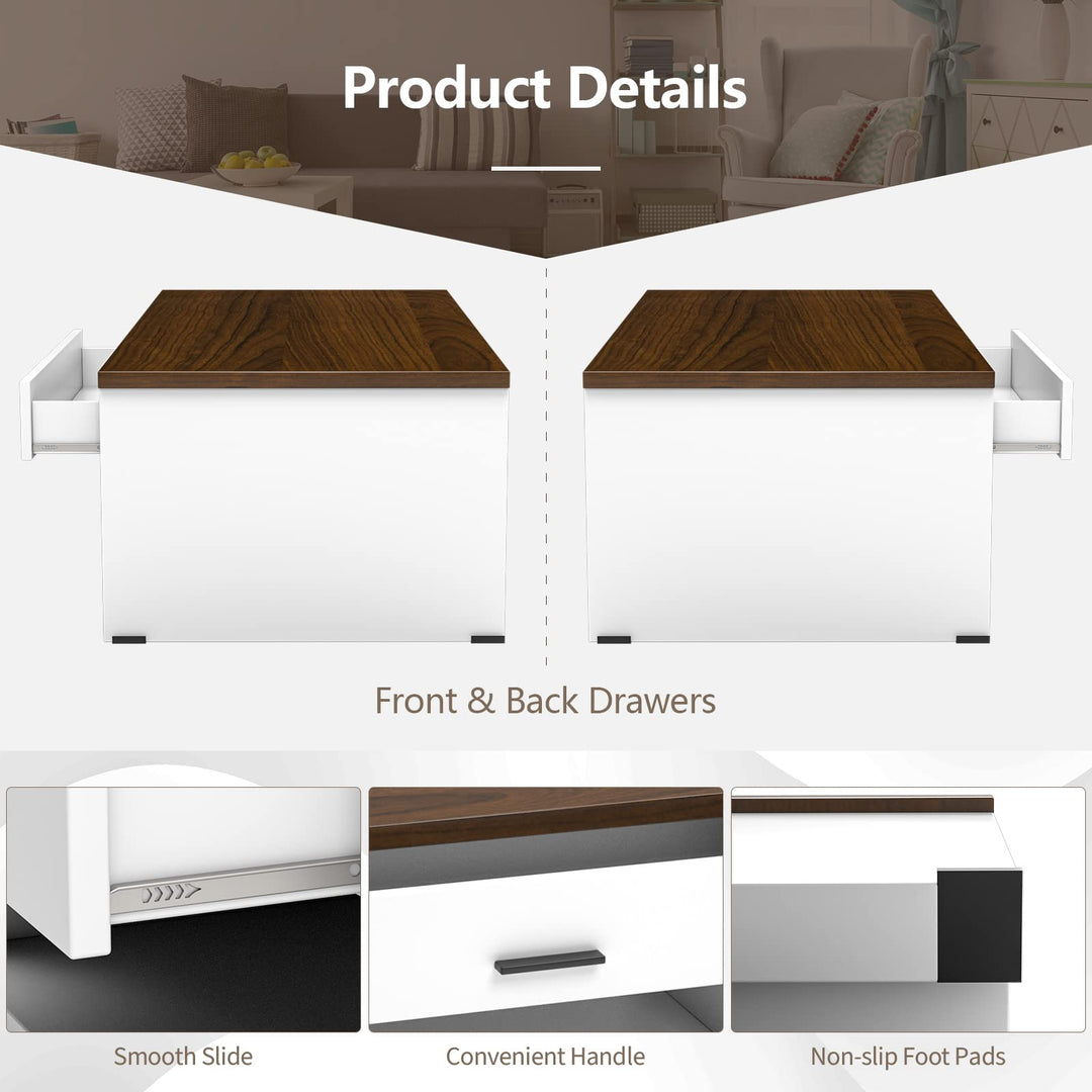 Modern Couch Table with Front &amp; Back Drawers &amp; Compartments, 47.2"x23.6"x16.1"