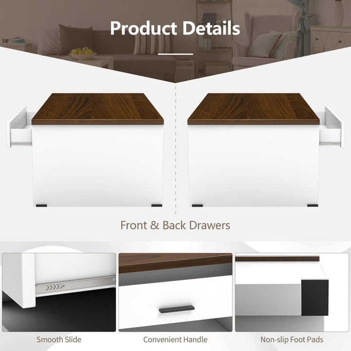 Modern Couch Table with Front &amp; Back Drawers &amp; Compartments, 47.2"x23.6"x16.1"