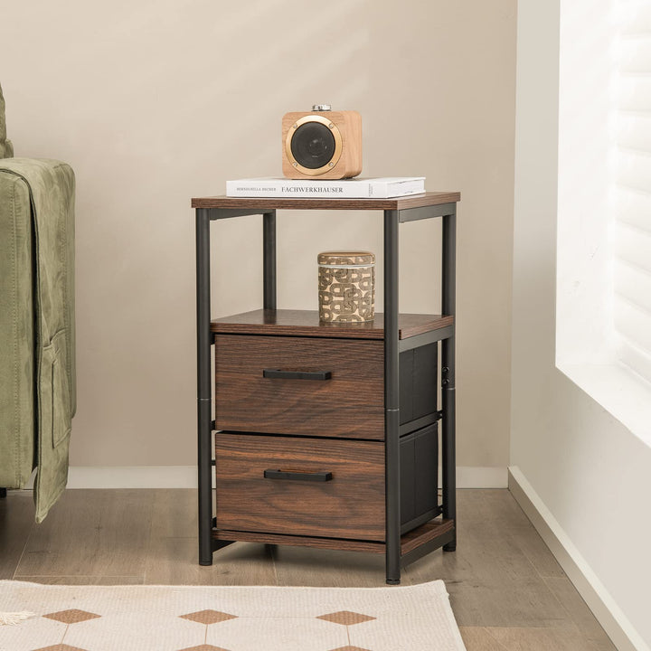 Giantex Nightstand, Bedside Table with 2 Fabric Drawers &amp; Open Wood Shelf Storage