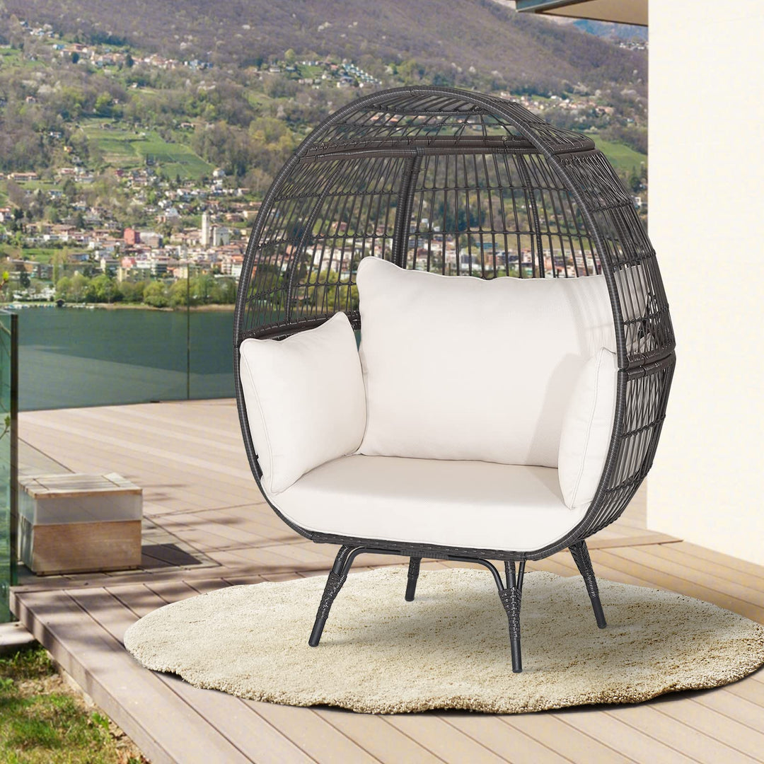 Giantex PE Rattan Egg Chair - Oversized Hammock Chair with Thick Cushions &amp; Sturdy Metal Frame