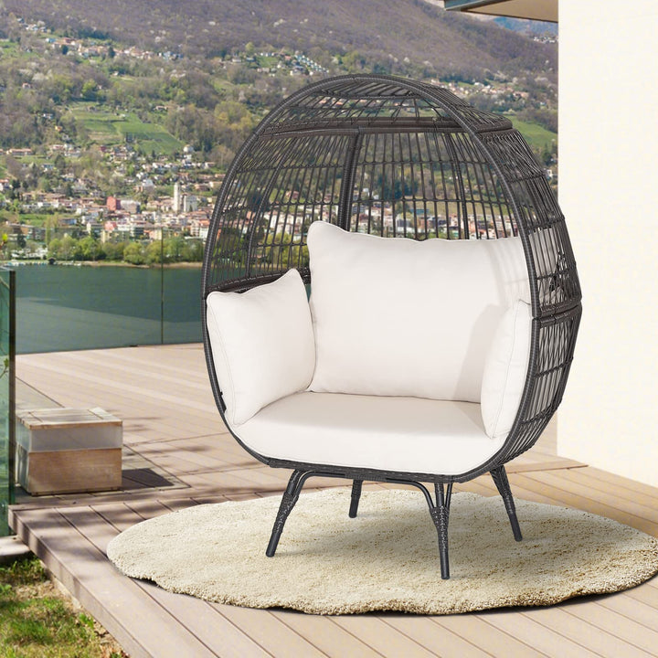 Giantex PE Rattan Egg Chair - Oversized Hammock Chair with Thick Cushions &amp; Sturdy Metal Frame