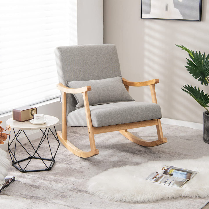 Giantex Upholstered Rocking Chair - Modern Rocker with Rubber Wood Frame, Comfy Backrest &amp; Seat