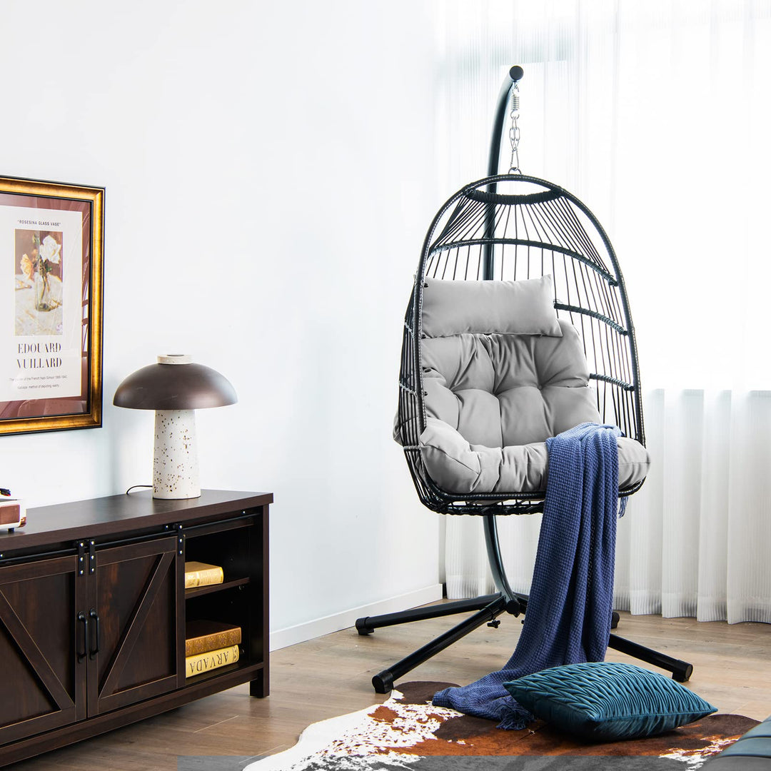Giantex Egg Chair with Stand, Hanging Basket Chair Hammock Chair w/ Steel Stand Pillow Seat Cushion Rattan Basket &amp; Dust Cover