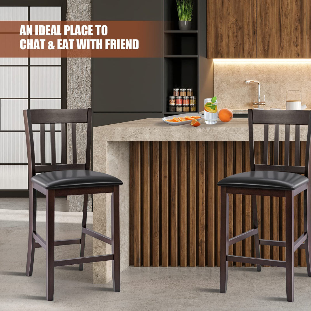 Giantex 25” Counter Height Pub Chairs with Rubber Wood Legs, Armless Bar Chairs with Elastic Cushion &amp; PU Cover for Kitchen