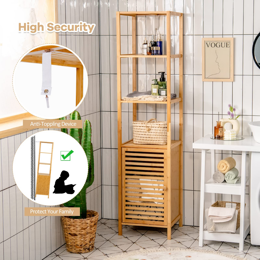 3-Tier Slim Shelving Unit with Shutter Door &amp; Anti-Toppling Device