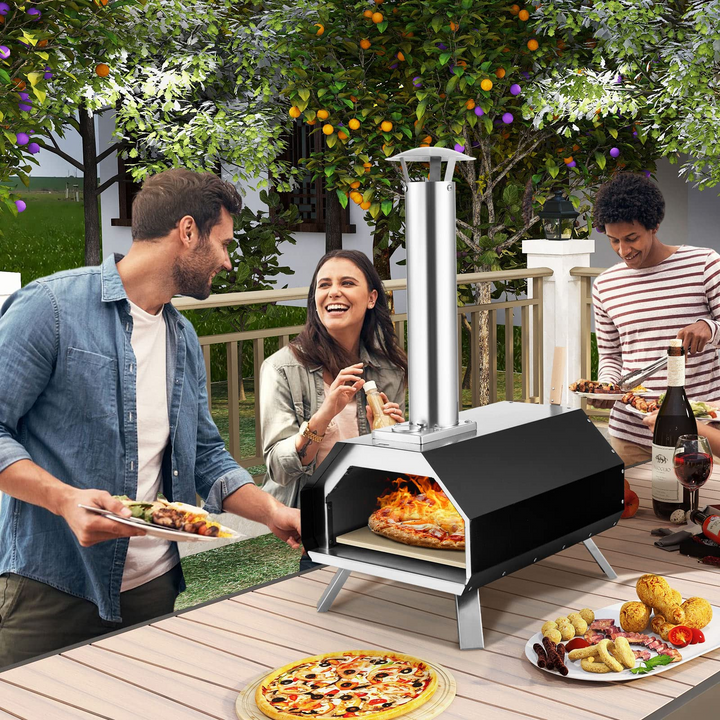 Giantex Outdoor Pizza Oven, Wood Pellet Fired Pizza Grill with 12&