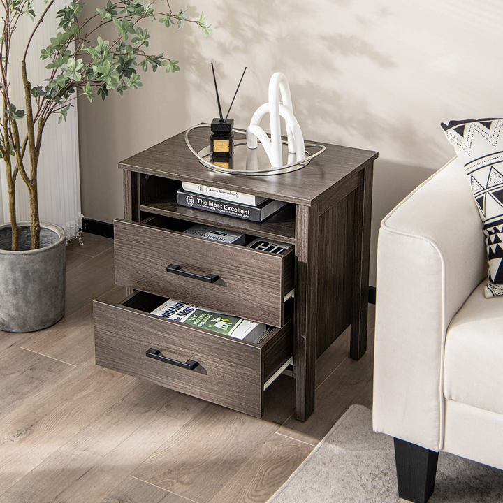 Giantex Nightstand w/2 Drawers, Set of 2 End Table w/Wood Grain