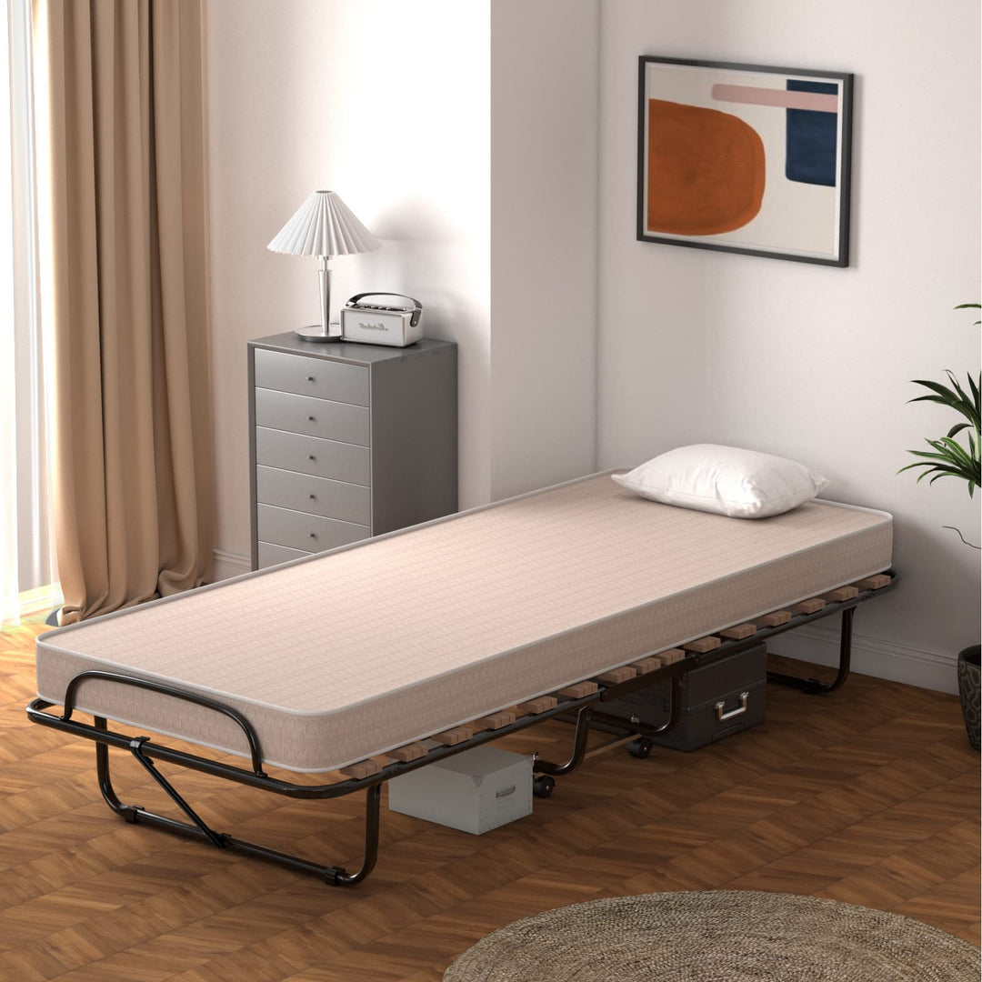 Giantex Folding Bed with Mattress for Adults, 75" x 32" Rollaway Guest Beds w/ 3 Inch Foam Mattress &amp; Sturdy Metal Frame