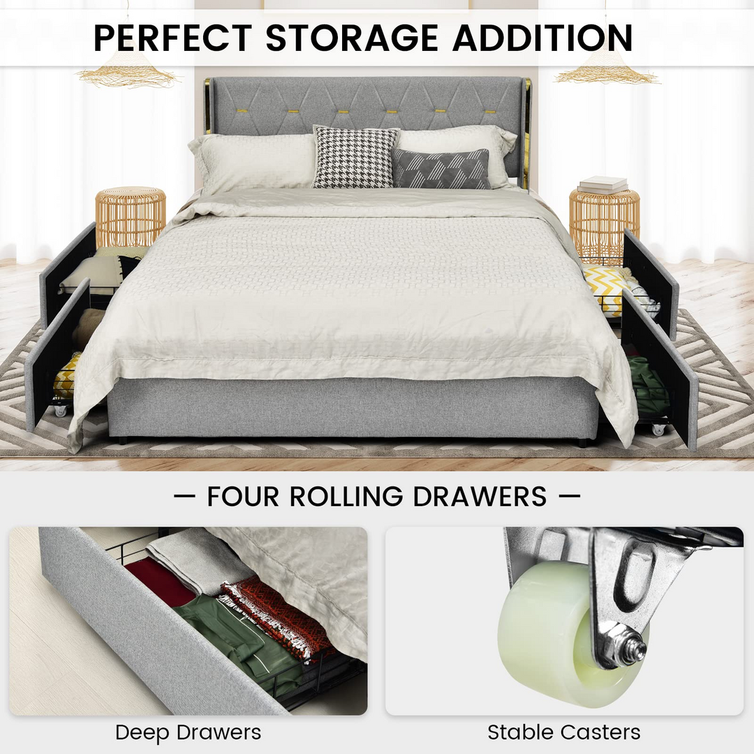 Giantex Queen/Full Size Upholstered Bed Frame with 4 Drawers