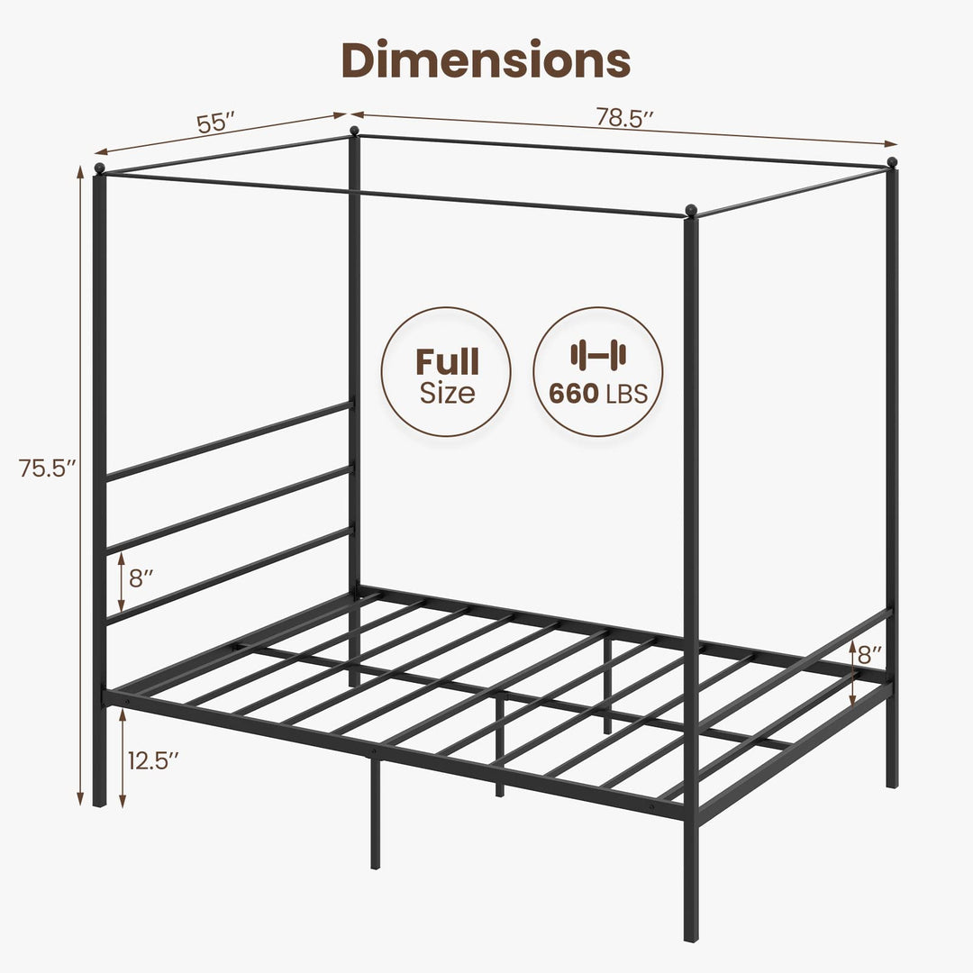 Giantex Full Size Metal Canopy Bed Frame, Modern Platform Bed Frame with 4 Poster &amp; Headboard