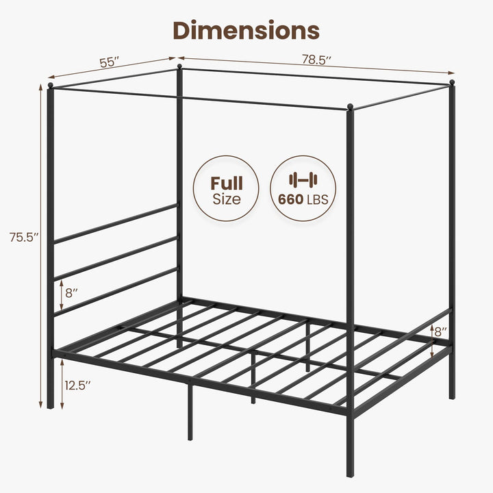 Giantex Full Size Metal Canopy Bed Frame, Modern Platform Bed Frame with 4 Poster &amp; Headboard