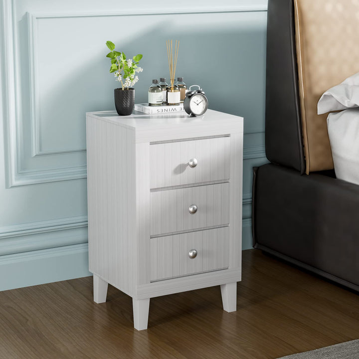 Giantex Nightstand with 3 Drawers, 26.5" Wood End Side Table w/Handles &amp; Rubber Solid Wood Legs