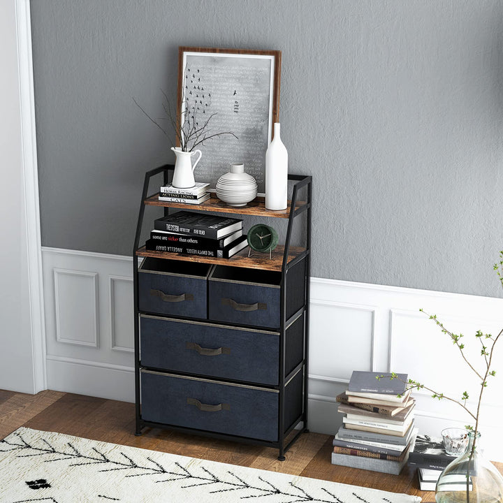 Giantex 4-Drawer Storage Dresser for Bedroom - Tall Storage Tower Unit with 2-Tier Shelf &amp; Fabric Bins