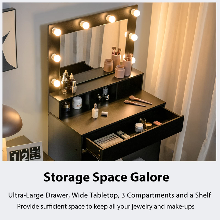 CHARMAID Vanity Table Set with Lighted Mirror, 8 Bulbs, Large Drawer