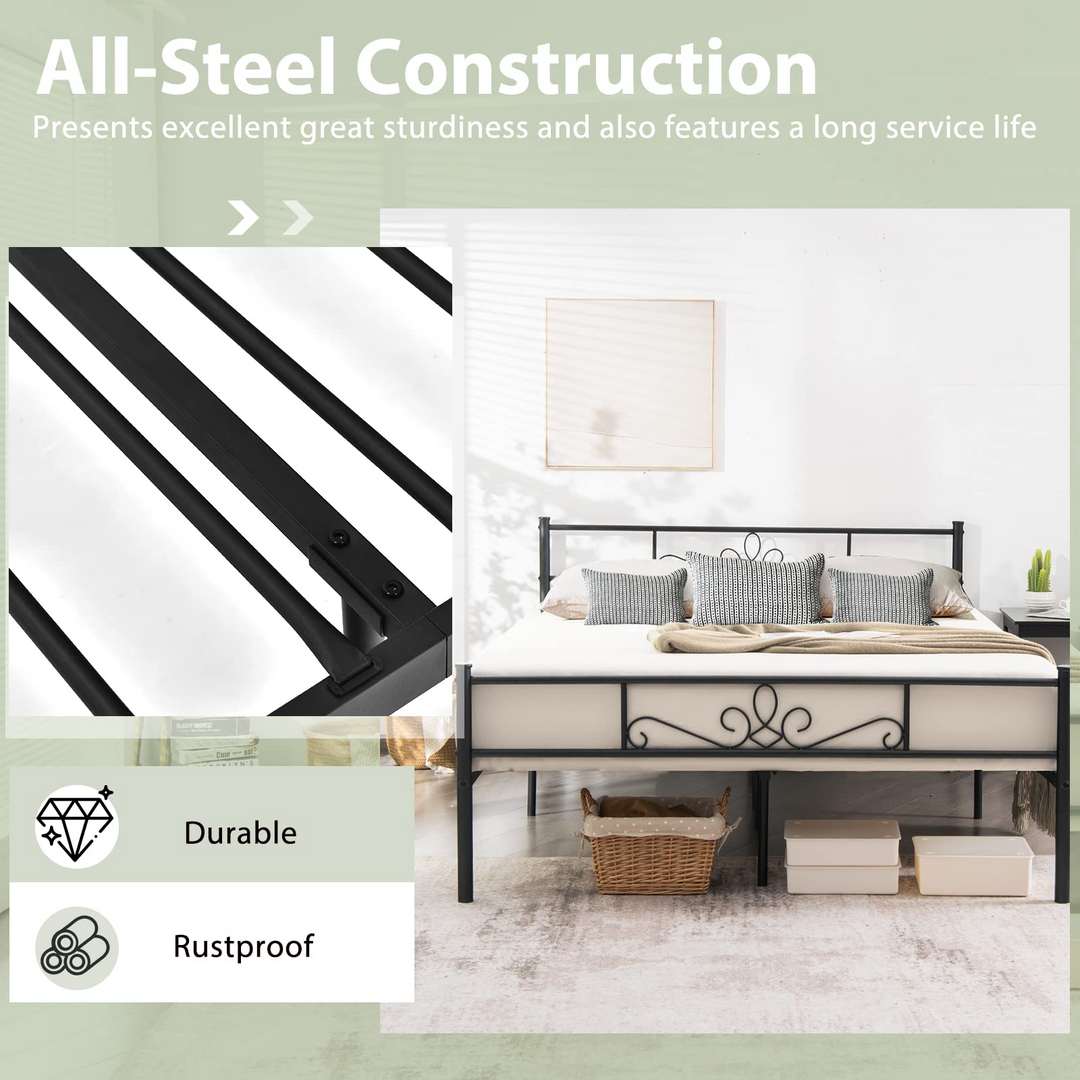 King/Queen/Full/Twin Size Mattress Foundation w/Heavy Duty Steel Slat Support, No Box Spring Needed