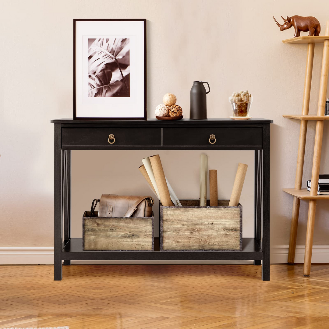 Console Table Entryway Sofa Side Table with 2 Drawers &amp; Open Shelf