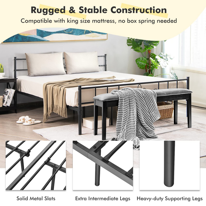 King/Queen/Full/Twin Size Mattress Foundation w/Heavy Duty Steel Slat Support, No Box Spring Needed