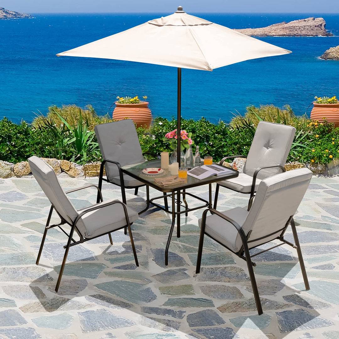 Giantex 6 Piece Outdoor Table and Chairs Set, Patio Dining Set with Umbrella