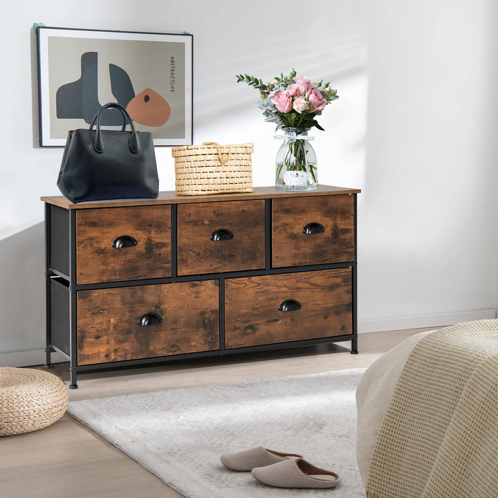 Giantex Dresser for Bedroom, Chest of Drawers with Wood Top Retro Storage Cabinet