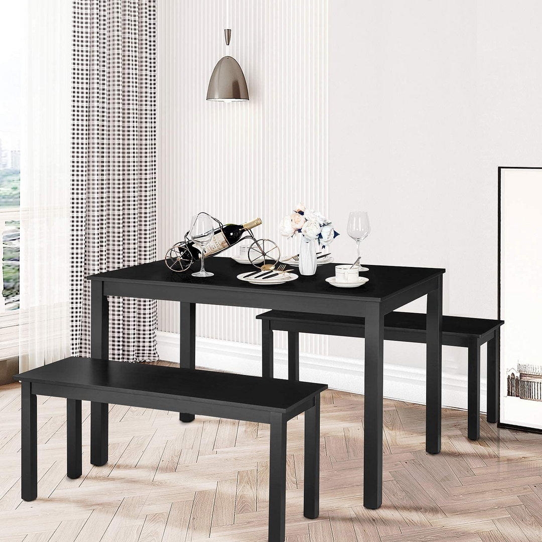 Wooden 3 Pcs Kitchen Dining Room Furniture for 4, Modern Studio Collection Table Set with 2 Benches, Dinette Set