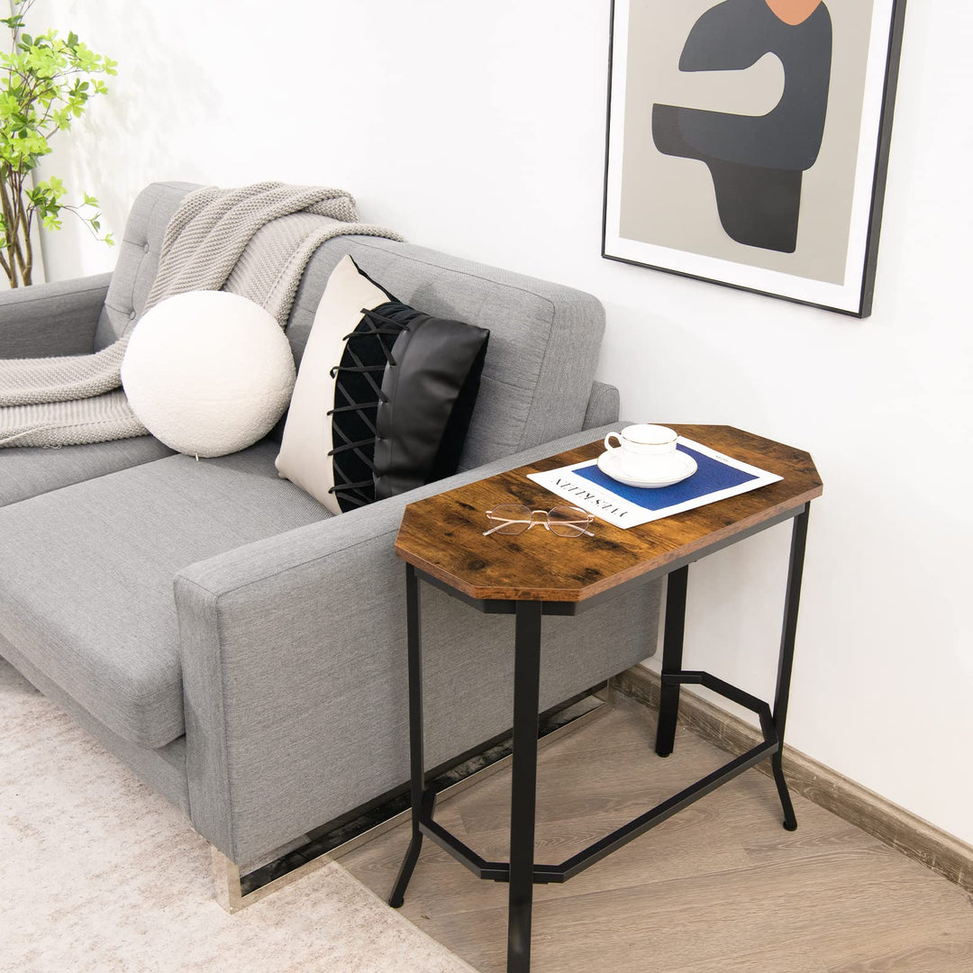 Giantex Narrow End Table w/Rustic Wood Grain &amp; Stable Steel Frame, 25.5"x12.5"x24.5" Rustic Brown