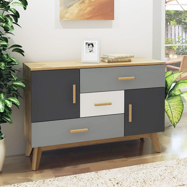 Free-Standing Storage Cabinet, Floor Cabinet with 2 Doors &amp; 3 Drawers