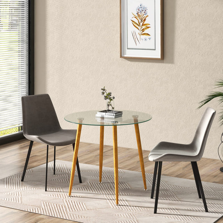 Giantex Round Glass Dining Table, Kitchen Dinner Table with Tempered Glass Tabletop &amp; Metal Legs