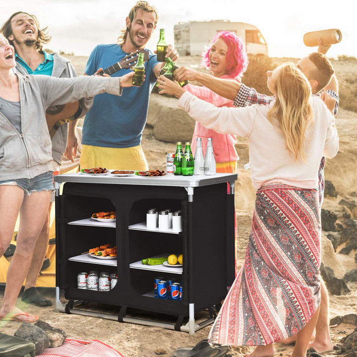 Giantex Camping Cook Table Kitchen Station with Storage Organizer and Carrying Bag