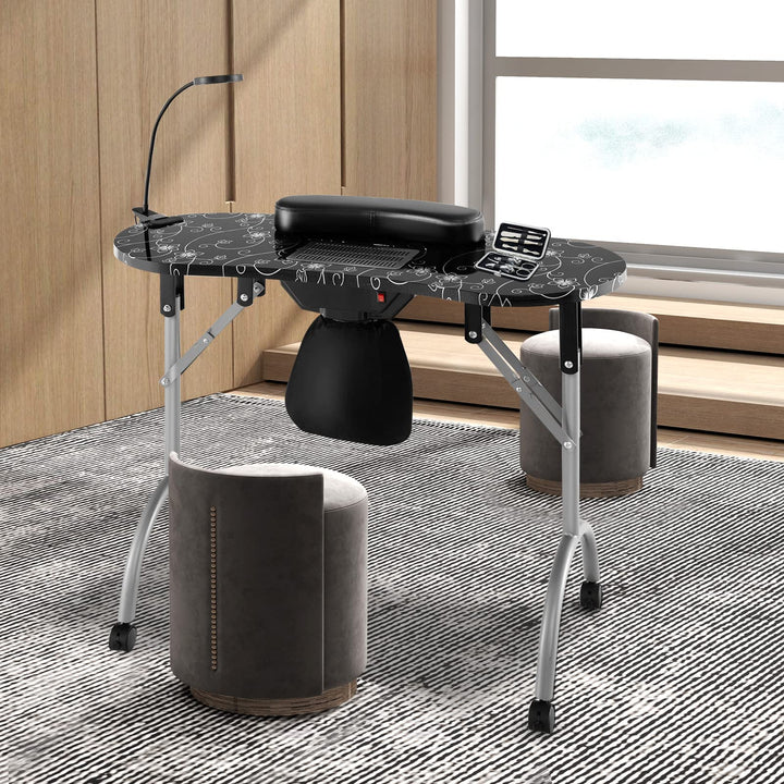 Giantex Nail Desk with Electric Dust Collector, Portable Manicure Table with USB-Plug LED Table Lamp