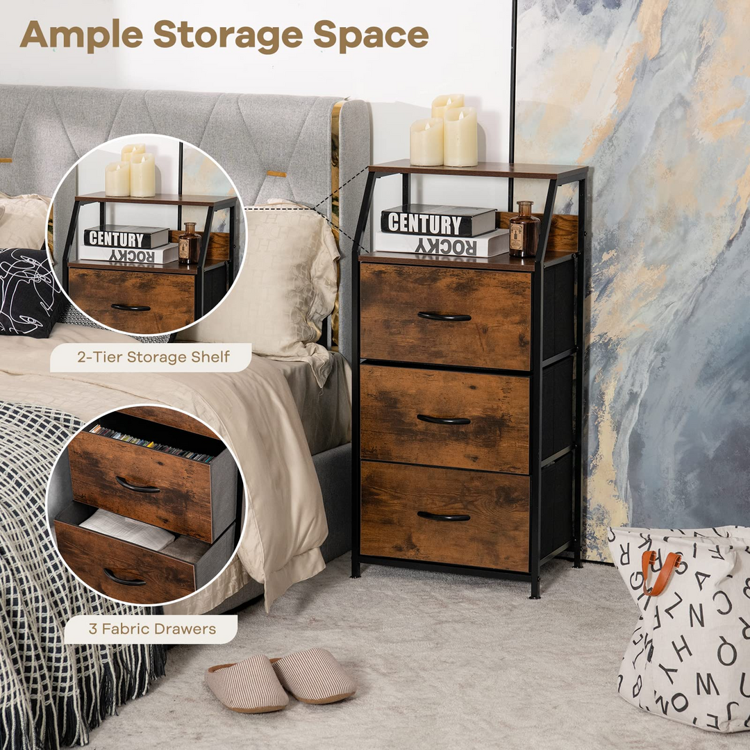 Giantex 3 Drawers Dresser, Storage Tower w/ 3 Foldable Fabric Drawers &amp; Open Shelves