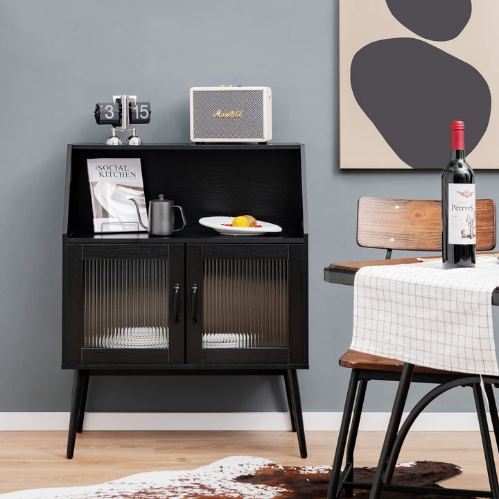 Giantex Buffet Cabinet with Storage, Farmhouse Sideboard with Open Shelves &amp; Tempered Glass Door