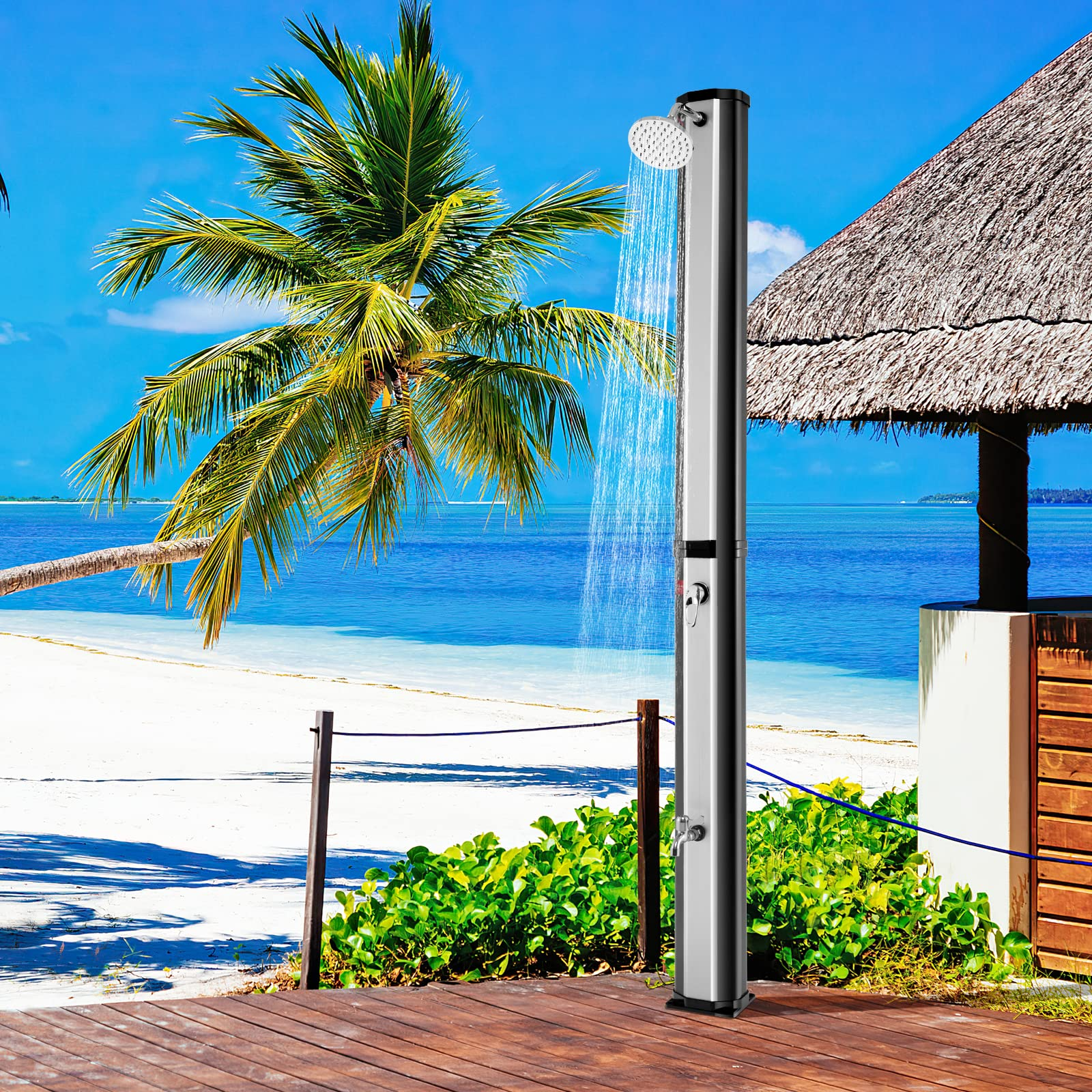 Giantex 7.2 FT 10 Gallon 2-Section Solar-Heated Outdoor Shower, Pool Shower W/Free-Rotating Shower Head