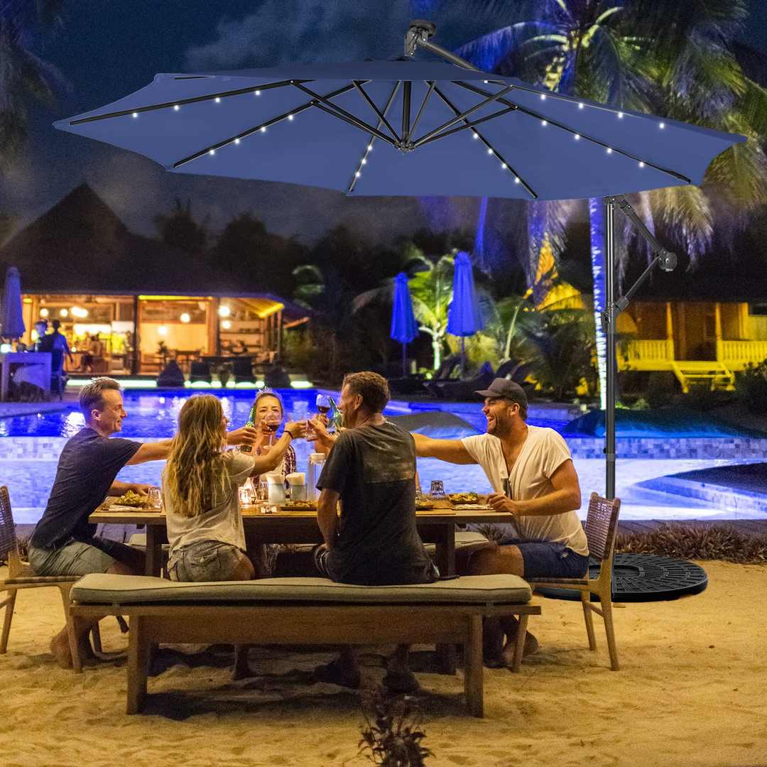 10 ft Pool Umbrellas with 32 LED Lights Solar Powered Offset Umbrella