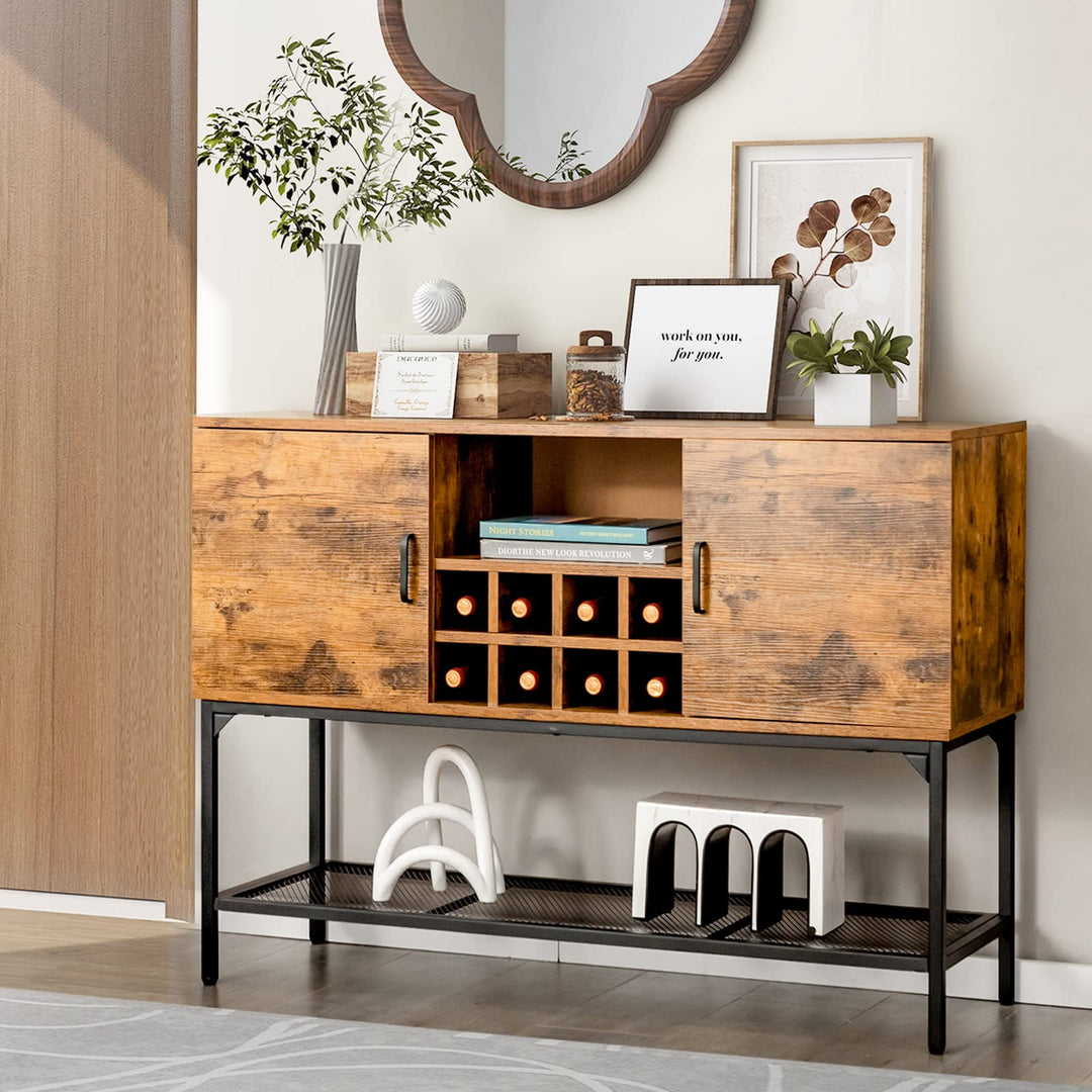 Giantex Industrial Buffet Sideboard, Freestanding Kitchen Cupboard with Wine Rack (Rustic Brown &amp; Black)