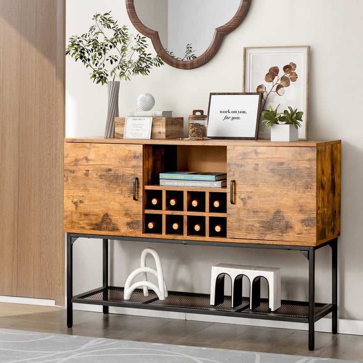 Giantex Industrial Buffet Sideboard, Freestanding Kitchen Cupboard with Wine Rack (Rustic Brown &amp; Black)