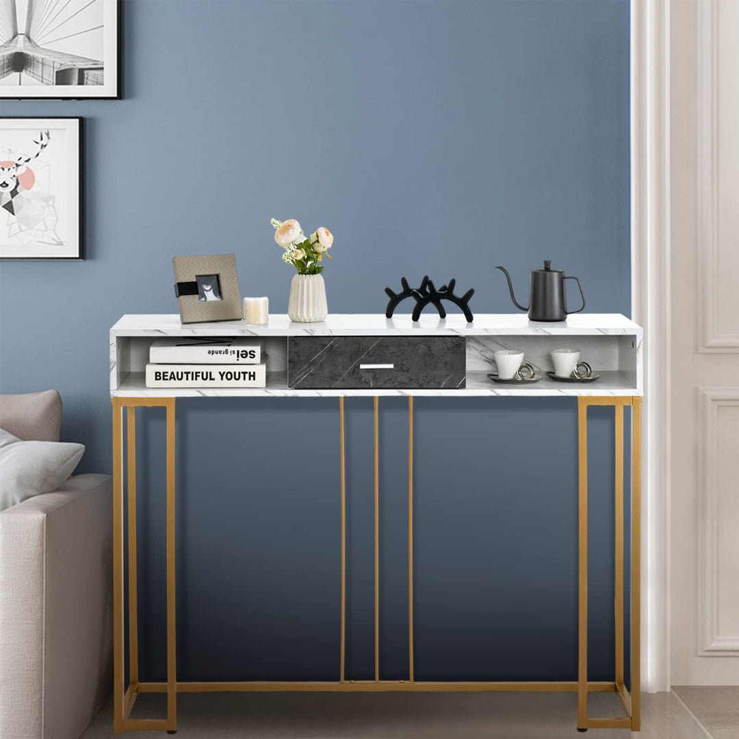 Giantex Console Table with Drawer - Sofa Side Table with Anti-Toppling Device &amp; Adjustable Foot Pads