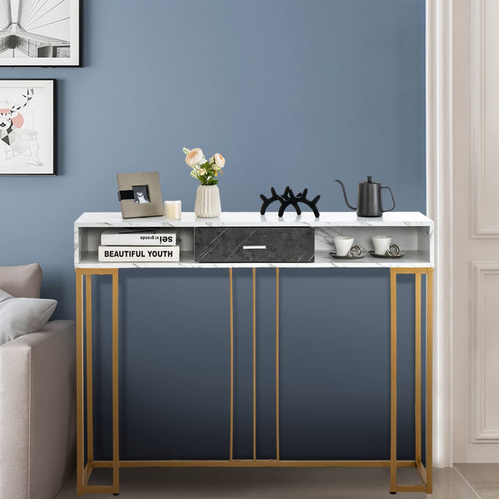 Giantex Console Table with Drawer - Sofa Side Table with Anti-Toppling Device &amp; Adjustable Foot Pads