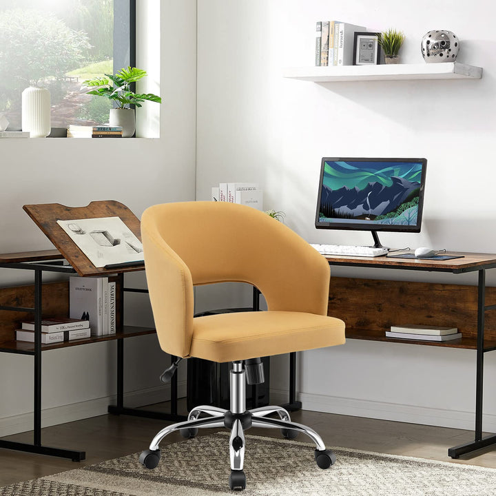 Giantex Home Office Desk Chair, Mid Back Swivel Chair with Hollow Design &amp; Height Adjustable (Yellow)