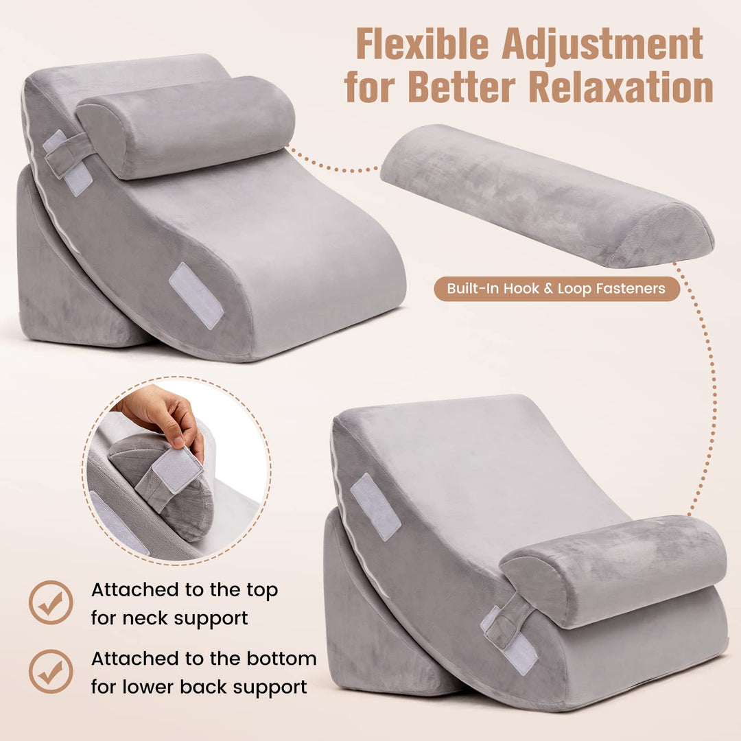 Giantex 4PCS Orthopedic Bed Wedge Pillow Set, Post Surgery Memory Foam Pillows for Sleeping(Grey)