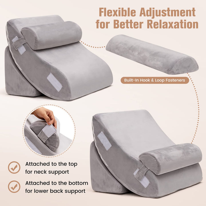 Giantex 4PCS Orthopedic Bed Wedge Pillow Set, Post Surgery Memory Foam Pillows for Sleeping(Grey)
