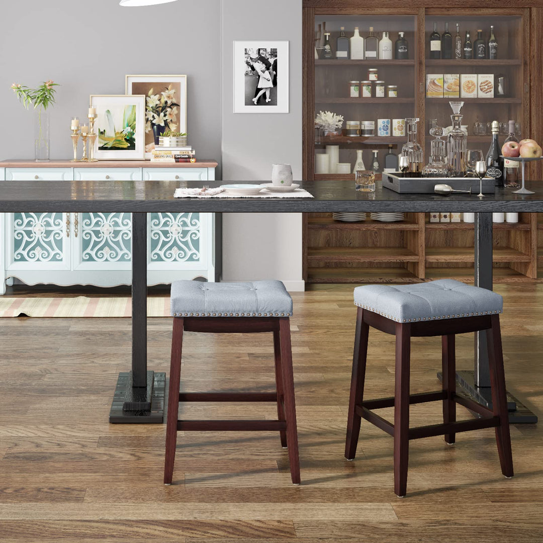 Backless Counter Stool with Footrest, Soft Seat Cushion
